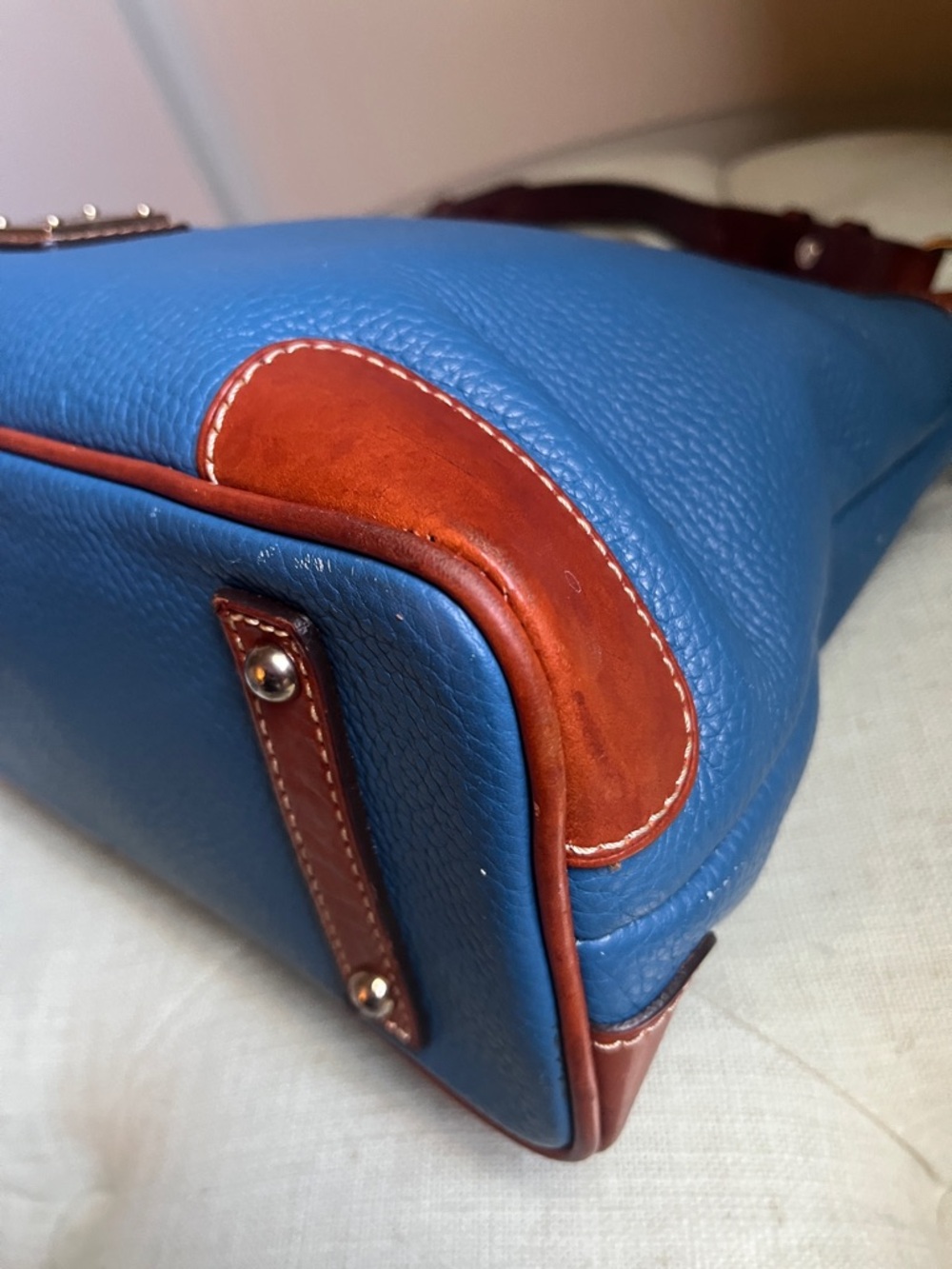 Dooney & Bourke Blue Leather Hobo with Brown Trim - Picture 10 of 17